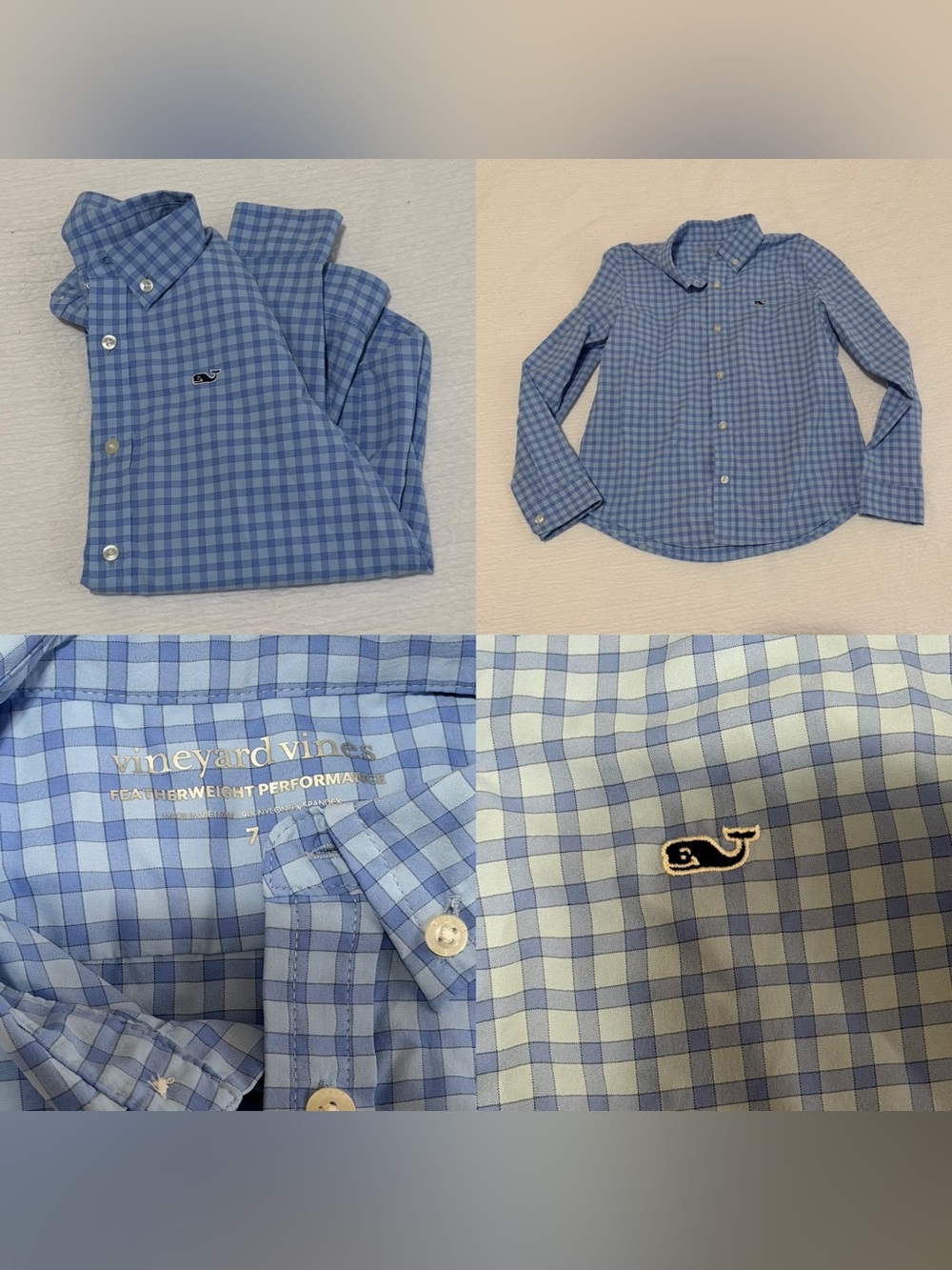 Vineyard Vines Boys Size 7 Blue Plaid Performance Button Down Shirt
